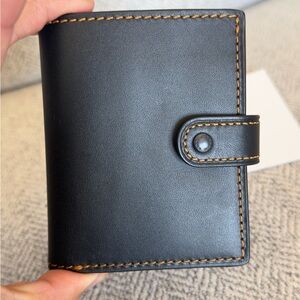 Coach Black Leather Wallet with Tan Stitching